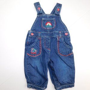 George Baby Girl 3 Months PEACE embroidered Blue Denim Jean Overalls 3M